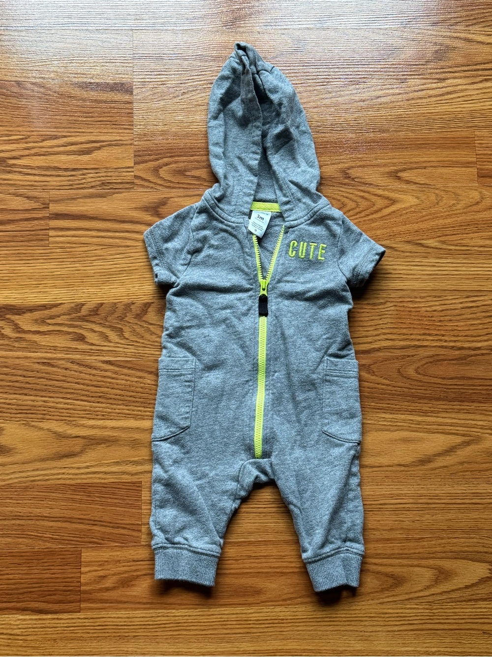 Carter's Gray Hooded Baby One-Piece with Neon Yellow Zip
